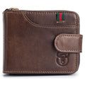 Men Small Wallets RFID Blocking Leather Zipper Coin Pocket Wallet Coffee TRANSVERSE