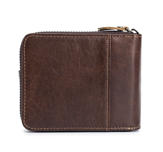 Men Small Wallets RFID Blocking Leather Zipper Coin Pocket Wallet Coffee TRANSVERSE