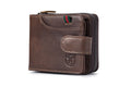 Men Small Wallets RFID Blocking Leather Zipper Coin Pocket Wallet Coffee TRANSVERSE