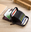 Men Small Wallets RFID Blocking Leather Zipper Coin Pocket Wallet Coffee TRANSVERSE