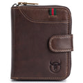 Men Small Wallets RFID Blocking Leather Zipper Coin Pocket Wallet Coffee VERTICAL