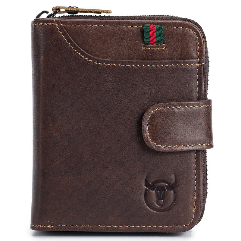 Men Small Wallets RFID Blocking Leather Zipper Coin Pocket Wallet Coffee VERTICAL