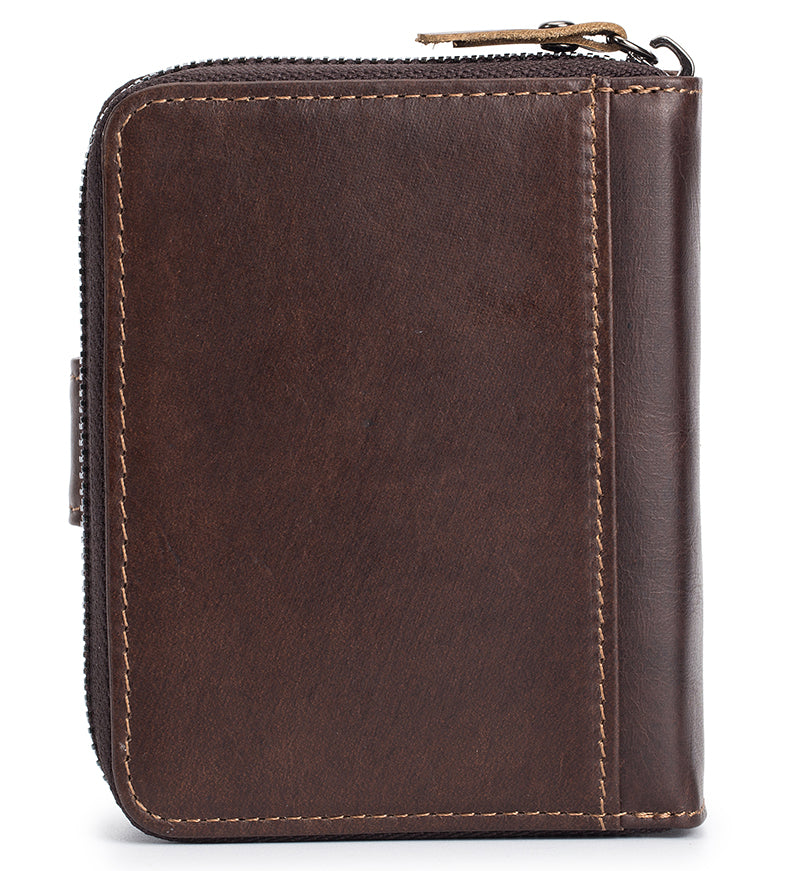 Men Small Wallets RFID Blocking Leather Zipper Coin Pocket Wallet Coffee VERTICAL