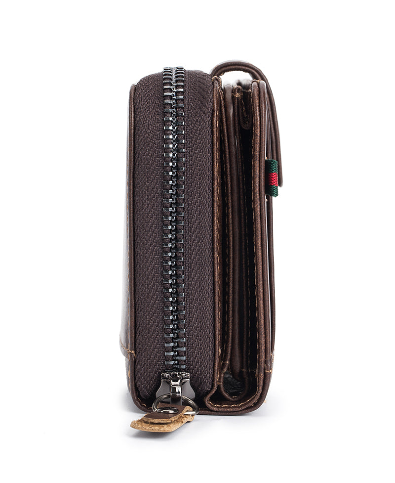 Men Small Wallets RFID Blocking Leather Zipper Coin Pocket Wallet Coffee VERTICAL