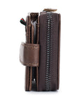 Men Small Wallets RFID Blocking Leather Zipper Coin Pocket Wallet Coffee VERTICAL