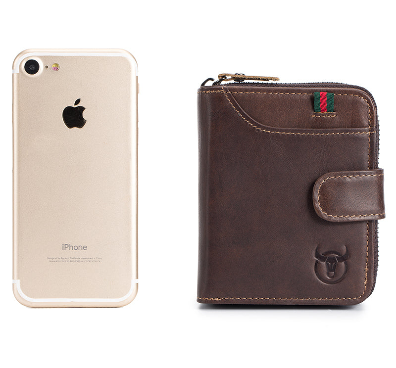 Men Small Wallets RFID Blocking Leather Zipper Coin Pocket Wallet Coffee VERTICAL