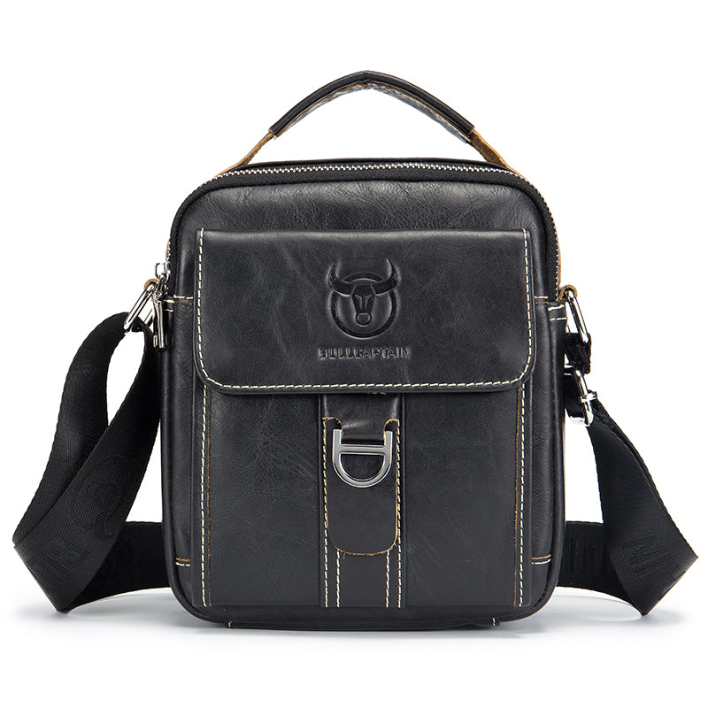 Men Soft Leather Zipper Small Shoulder Messenger Business Vintage Bag Black