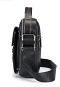 Men Soft Leather Zipper Small Shoulder Messenger Business Vintage Bag Black
