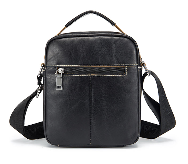 Men Soft Leather Zipper Small Shoulder Messenger Business Vintage Bag Black