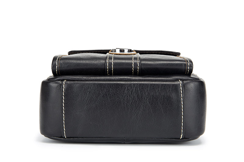 Men Soft Leather Zipper Small Shoulder Messenger Business Vintage Bag Black