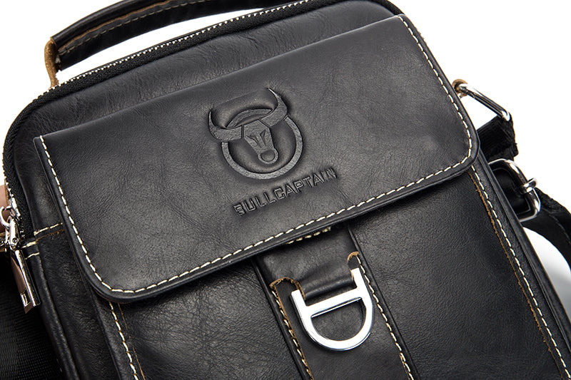 Men Soft Leather Zipper Small Shoulder Messenger Business Vintage Bag Black