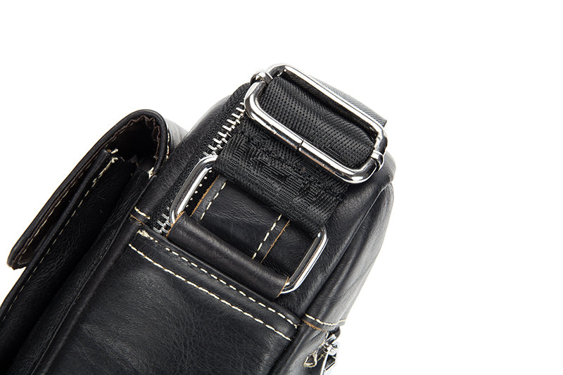 Men Soft Leather Zipper Small Shoulder Messenger Business Vintage Bag Black