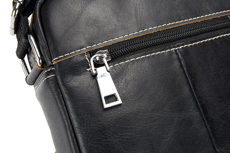 Men Soft Leather Zipper Small Shoulder Messenger Business Vintage Bag Black