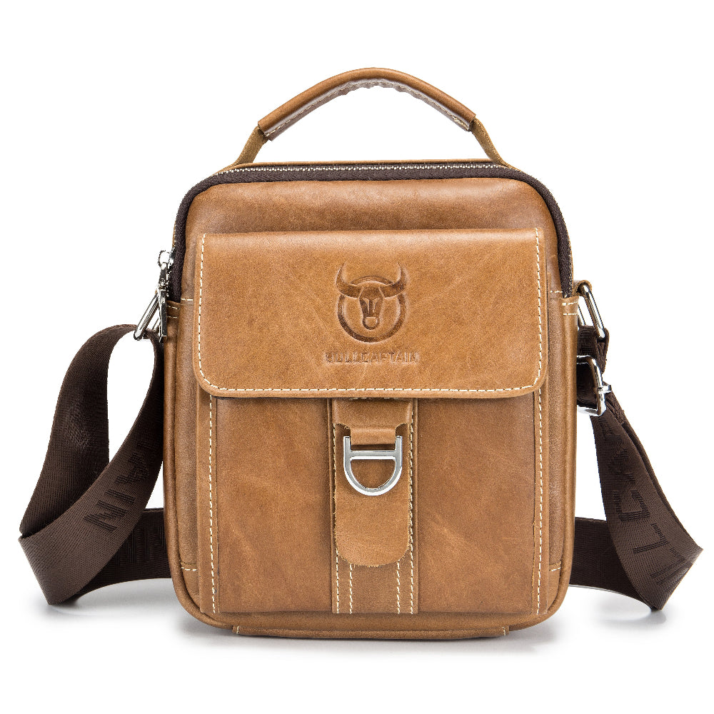 Men Soft Leather Zipper Small Shoulder Messenger Business Vintage Bag Brown