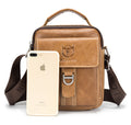 Men Soft Leather Zipper Small Shoulder Messenger Business Vintage Bag Brown