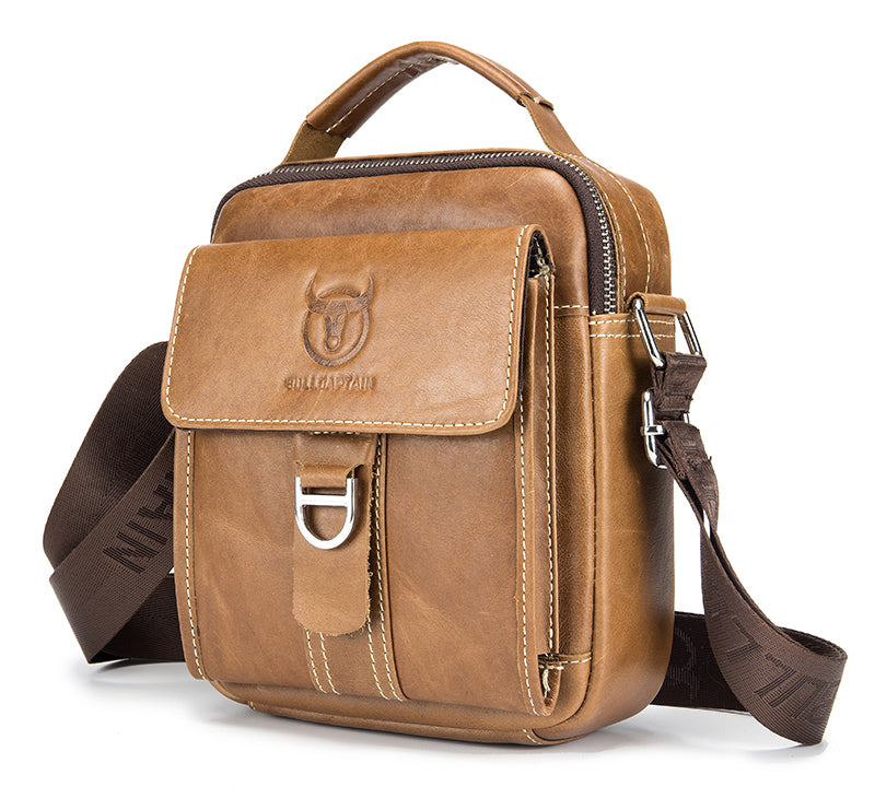 Men Soft Leather Zipper Small Shoulder Messenger Business Vintage Bag Brown