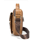 Men Soft Leather Zipper Small Shoulder Messenger Business Vintage Bag Brown