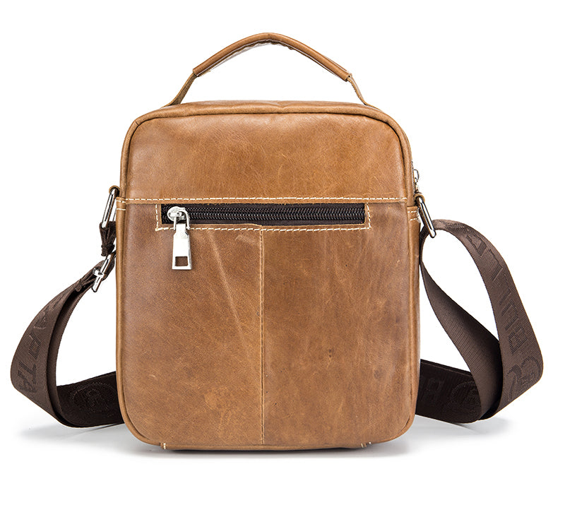 Men Soft Leather Zipper Small Shoulder Messenger Business Vintage Bag Brown