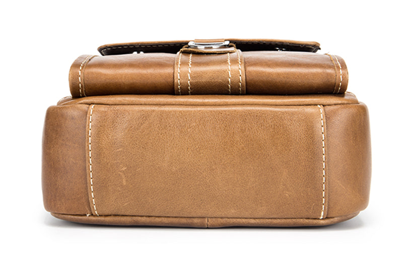 Men Soft Leather Zipper Small Shoulder Messenger Business Vintage Bag Brown