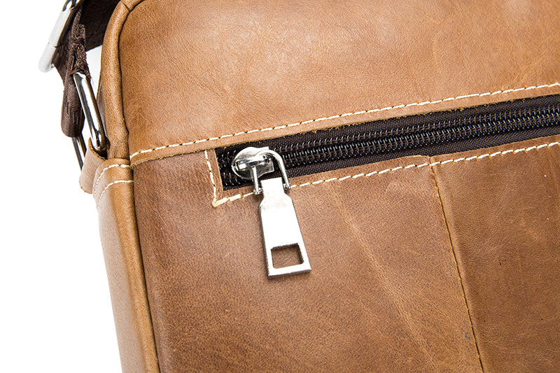 Men Soft Leather Zipper Small Shoulder Messenger Business Vintage Bag Brown