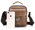 Men Soft Leather Zipper Small Shoulder Messenger Business Vintage Bag Coffee