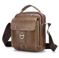 Men Soft Leather Zipper Small Shoulder Messenger Business Vintage Bag Coffee