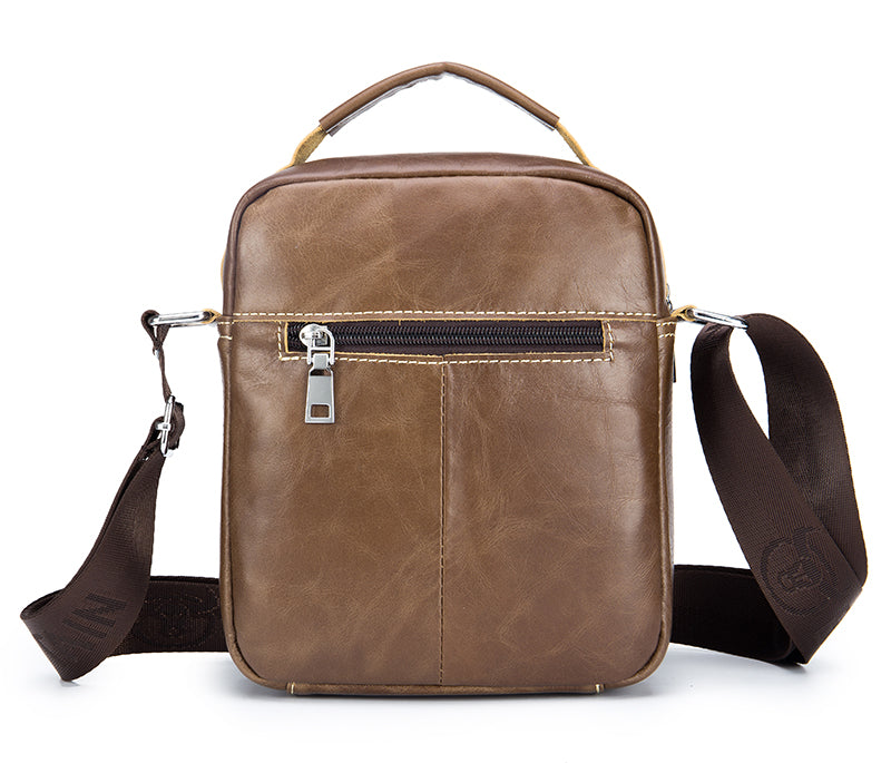 Men Soft Leather Zipper Small Shoulder Messenger Business Vintage Bag Coffee