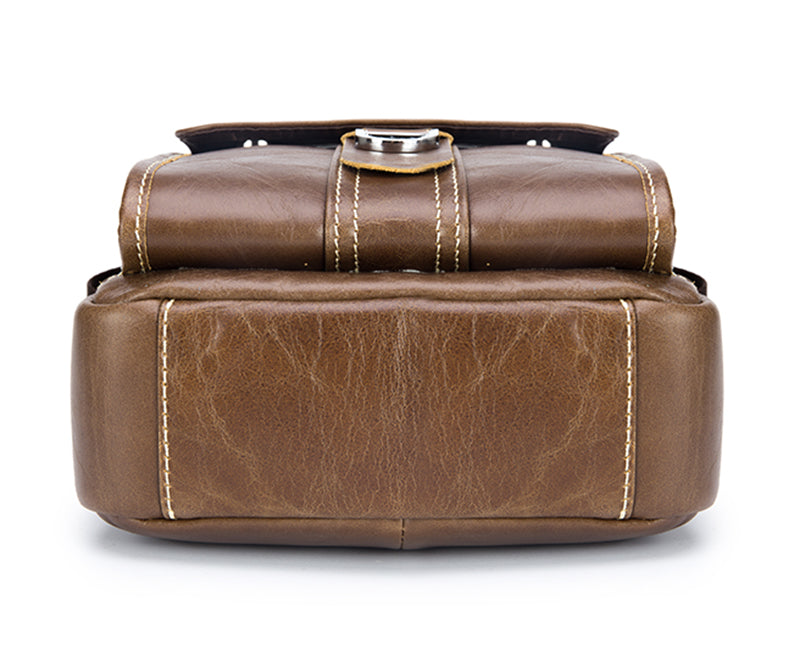 Men Soft Leather Zipper Small Shoulder Messenger Business Vintage Bag Coffee