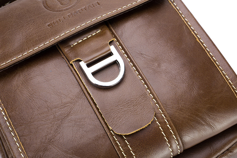 Men Soft Leather Zipper Small Shoulder Messenger Business Vintage Bag Coffee