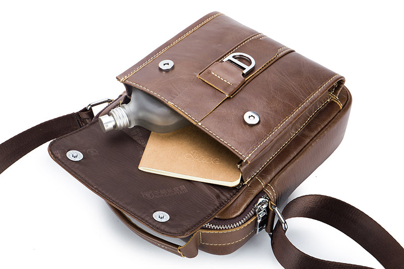 Men Soft Leather Zipper Small Shoulder Messenger Business Vintage Bag Coffee