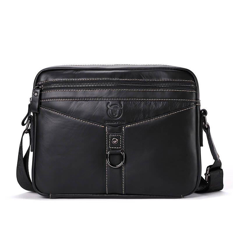 Men Vintage Cowhide Leather Messenger Bag Shoulder Satchel Travel Bag Black