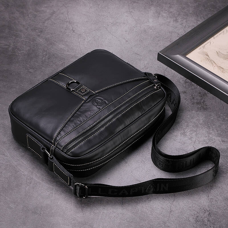 Men Vintage Cowhide Leather Messenger Bag Shoulder Satchel Travel Bag Black