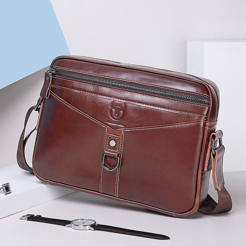Men Vintage Cowhide Leather Messenger Bag Shoulder Satchel Travel Bag Brown