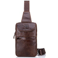 Men Vintage Genuine Leather Sling Chest Bag Crossbody Chest Daypack Coffee