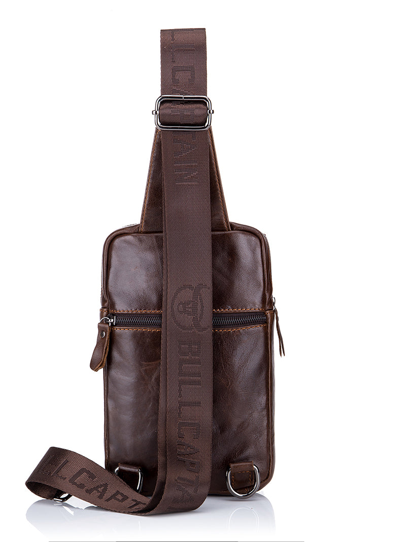 Men Vintage Genuine Leather Sling Chest Bag Crossbody Chest Daypack Coffee