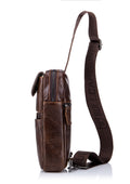 Men Vintage Genuine Leather Sling Chest Bag Crossbody Chest Daypack Coffee
