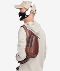 Men Vintage Leather Crossbody Bag Sling Chest Shoulder Daypack Bag Brown