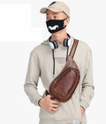 Men Vintage Leather Crossbody Bag Sling Chest Shoulder Daypack Bag Brown
