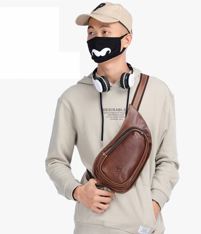 Men Vintage Leather Crossbody Bag Sling Chest Shoulder Daypack Bag Brown