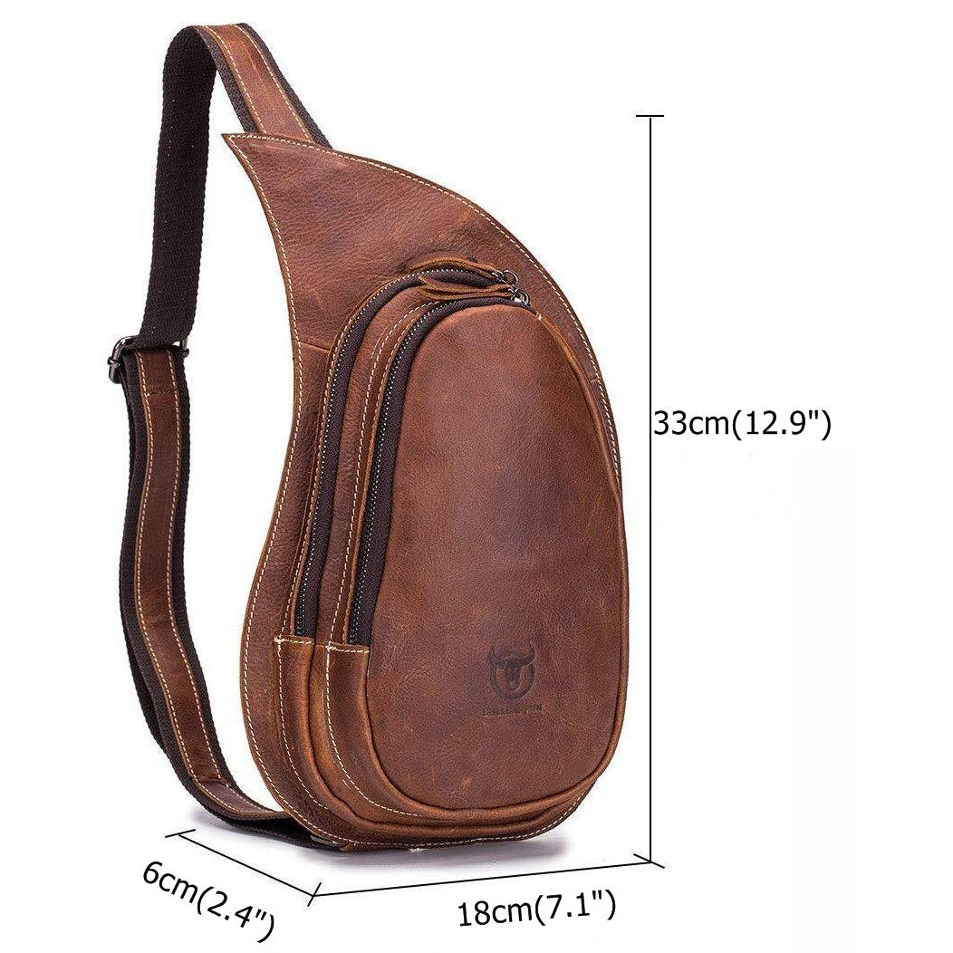 Men Vintage Leather Crossbody Bag Sling Chest Shoulder Daypack Bag Brown 2