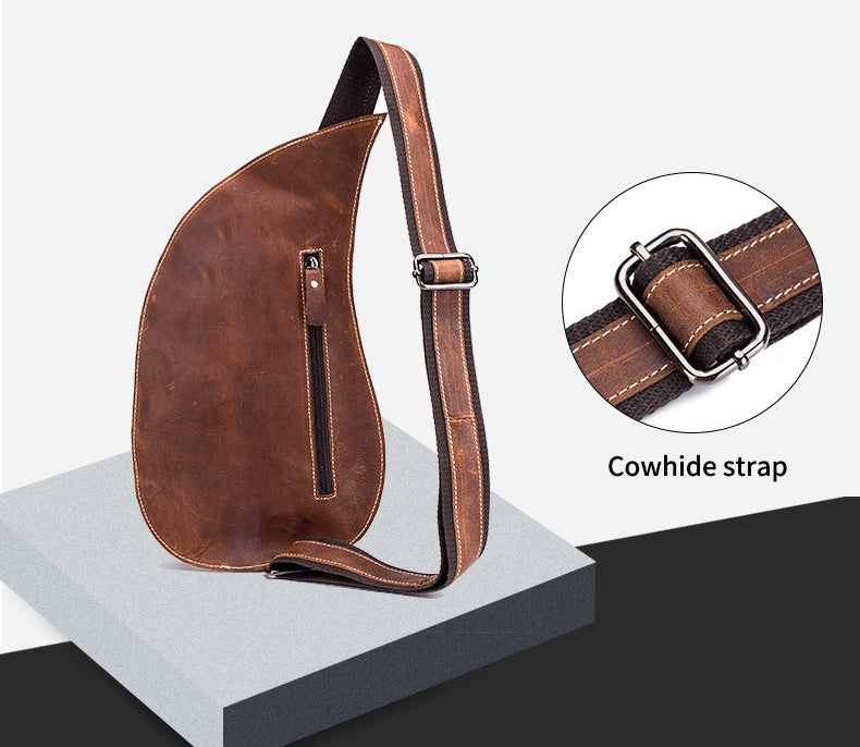 Men Vintage Leather Crossbody Bag Sling Chest Shoulder Daypack Bag Brown