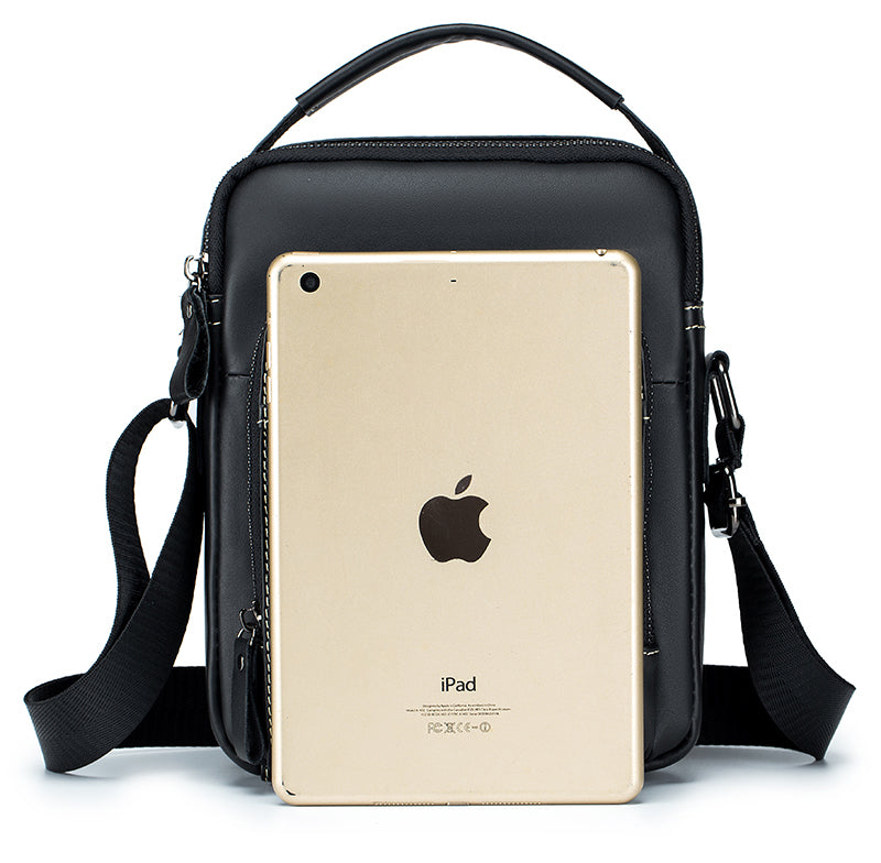 Men Vintage Leather Messenger Bags Shoulder Handbag For 7.9inch Ipad Black