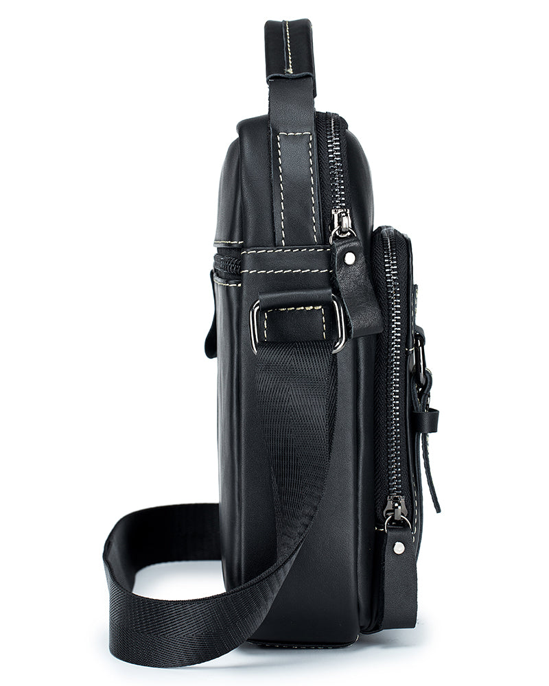 Men Vintage Leather Messenger Bags Shoulder Handbag For 7.9inch Ipad Black
