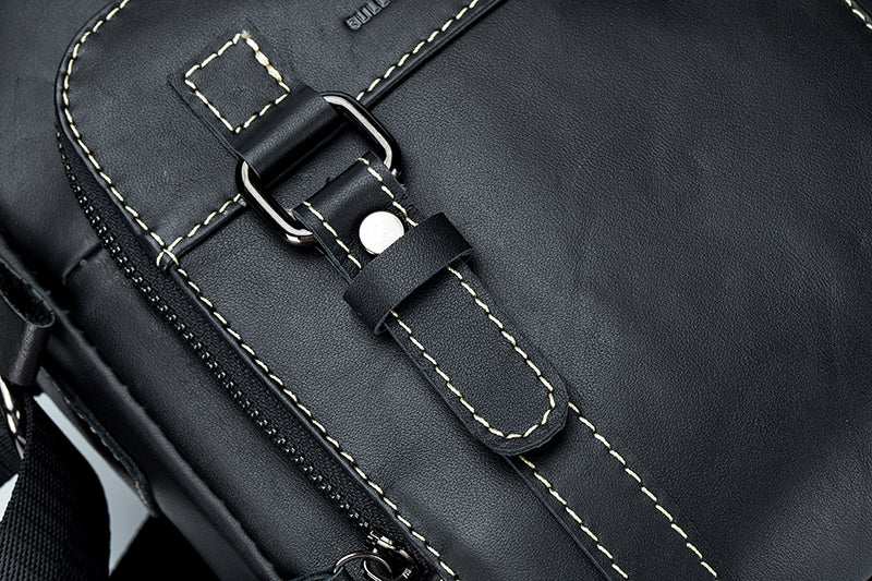 Men Vintage Leather Messenger Bags Shoulder Handbag For 7.9inch Ipad Black