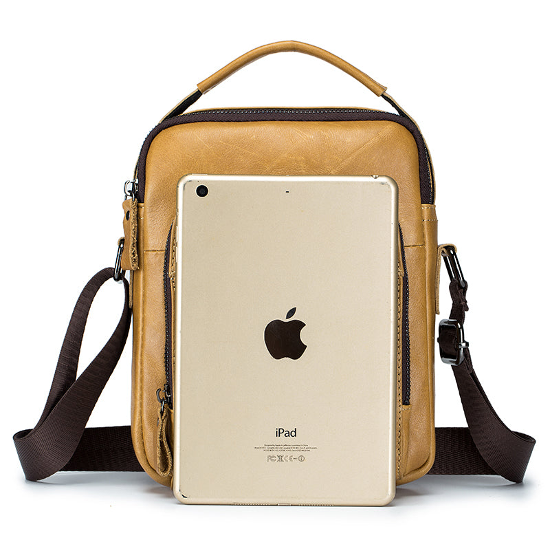 Men Vintage Leather Messenger Bags Shoulder Handbag For 7.9inch Ipad Brown