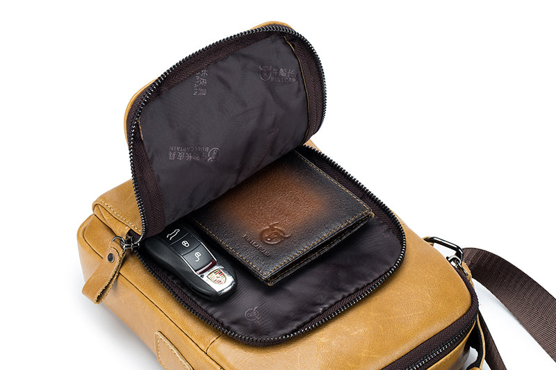 Men Vintage Leather Messenger Bags Shoulder Handbag For 7.9inch Ipad Brown