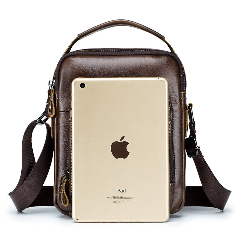 Men Vintage Leather Messenger Bags Shoulder Handbag For 7.9inch Ipad Coffee