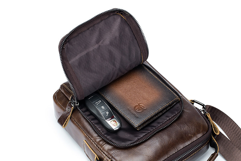 Men Vintage Leather Messenger Bags Shoulder Handbag For 7.9inch Ipad Coffee
