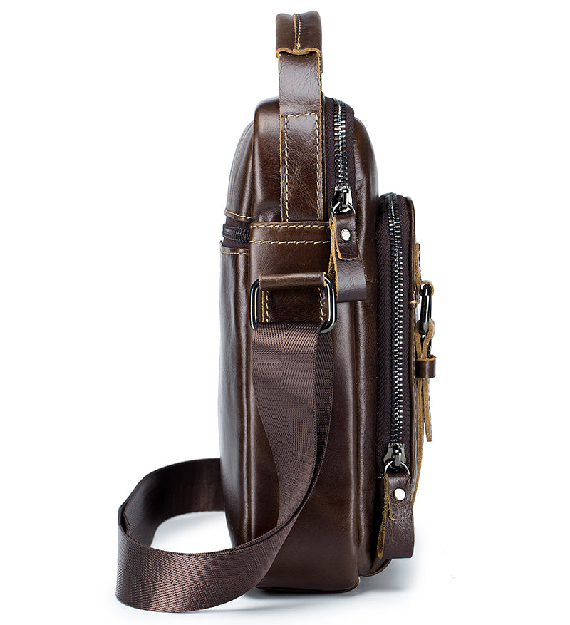 Men Vintage Leather Messenger Bags Shoulder Handbag For 7.9inch Ipad Coffee