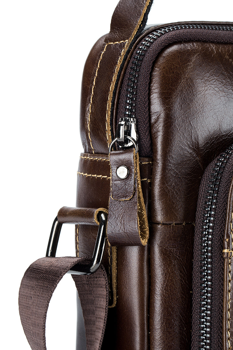 Men Vintage Leather Messenger Bags Shoulder Handbag For 7.9inch Ipad Coffee
